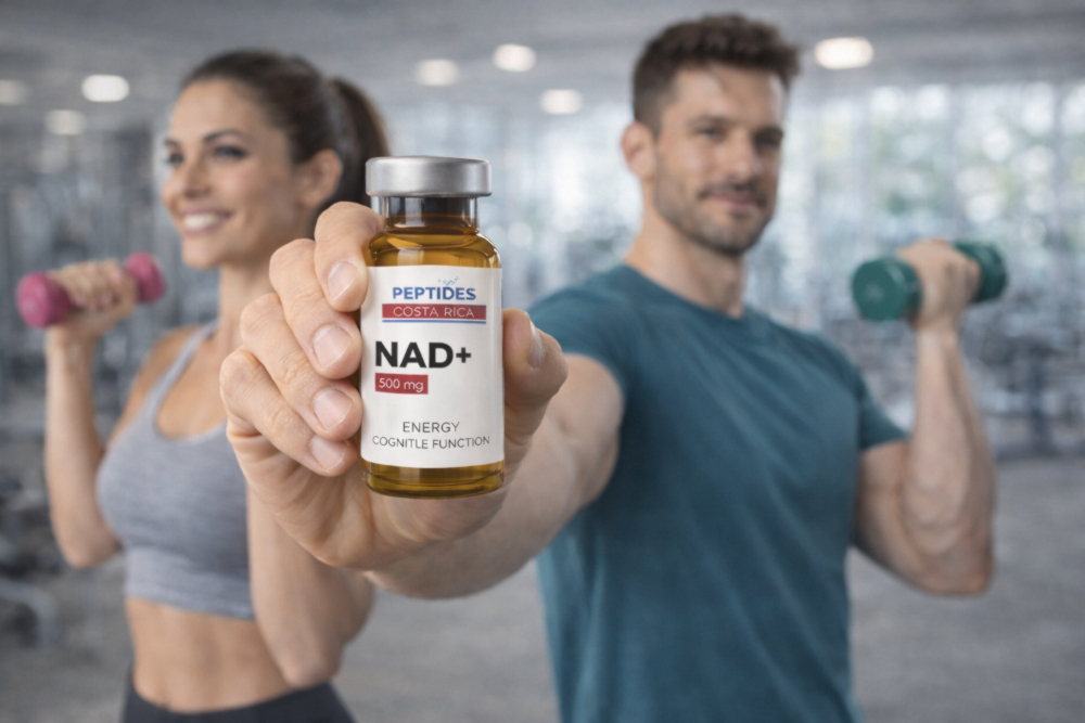 Fitness Man Holding Peptide Bottle Gym